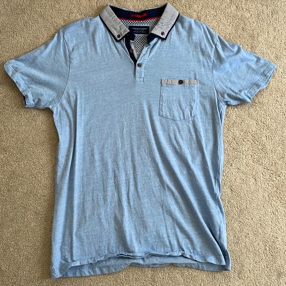Denim & Flower Mens Cotton Polo (Light Blue/Navy Blue/White) - Picture 1 of 5